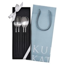 Authentische Cutipol MIO schwarz/matt silber Dessertgabeln und -löffel (je 2) -