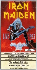 Iron Maiden Ticket 1993 Tour - Essen Grugahalle - Konzert Karte Vintage