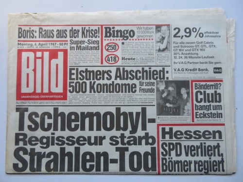 Bild zeitung vom 1987 - vom, 06.04.1987