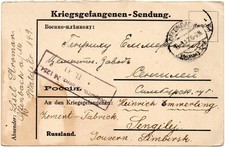 WK I - Kriegsgefangenen-Sendung nach Russland mit Zensurstempel #B426