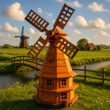 XXL Windmühle 123cm DON QUIXOTE Höhe aus Holz Terrasse Garten Wind Mühle Deko