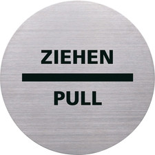Piktogramm Ziehen Pull selbstklebend Ø115 mm Edelstahl Türschild