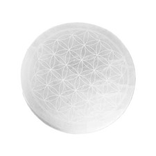 Selenit Platte 14,5 cm – Blume des Lebens Ladeplatte für Heilsteine & Energie