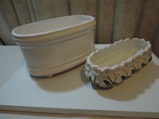 2x Blumentopf Pflanzgefäß Pflanzschale Keramik weiß und Blumendekor