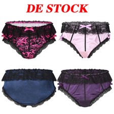 DE Herren Sexy Sissy Crossdress Slip Unterwäsche Satin Spitze Panties Unterhose