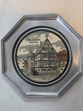 Vintage Wandteller Zinn Keramik Kirchhain Rathaus D: 21cm