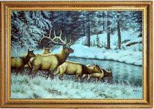 Ölbild Hirsch und Rehe am