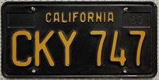 Kalifornien USA Nummernschild Kennzeichen 1963 California License Plate CKY 747