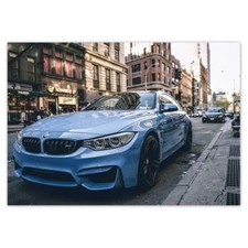 Poster WandTattoo Sticker Aufkleber Blauer BMW in der Stadt Nr. H5858_PLNS