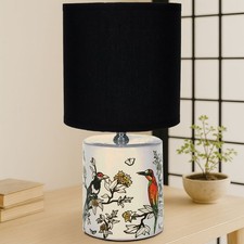Tischlampe Vogelmotiv Keramiklampe Bunt Vögel Botanische Lampe Chinoiserie