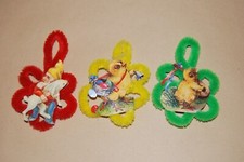 3 x  Ostern Deko Chenille Hänger  klein ca4,5cm (ohne Henckel) altes Glanzbild