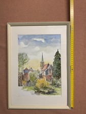 Aquarellbild mit einer Landschafts- bzw. Stadtansicht