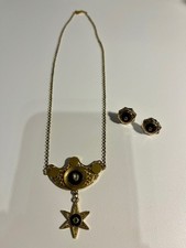 Antikschmuck Kette & Ohrringe Schaumgold Onyx Stern um 1830 - 1850 Biedermeier