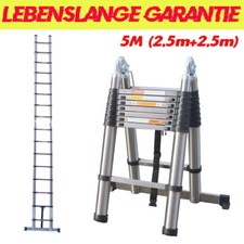 Teleskopleiter 5m Klappbar mit Stabilisator Mehrzweckleiter Edelstahl(2,5+2,5m)