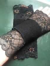 Handstulpen Walkloden Merinowolle Stulpen Elfen Feen Spitze floral schwarz 23 cm