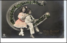 NEUJAHR 1913 Kleeblatt Hufeisen mit Kindern nach Ober-Kaiserswalde Böhmen gel.