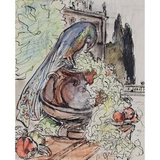 Pfau Schloss Park Stillleben Aquarell Pastell Feder Unbekannt 20. Jahrhundert