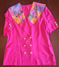 Set Kittel- Bluse in Pink mit großem Kragen und passendem Rock in Gr. 48