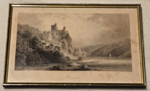 Stahlstich burg rheinstein - burg,