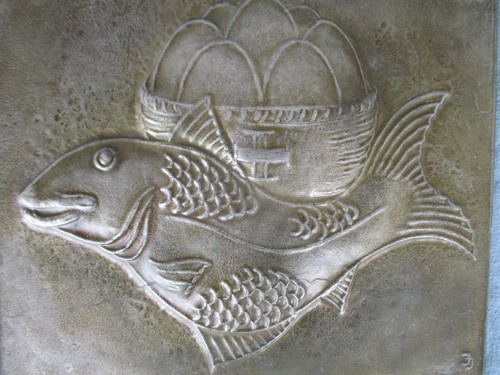 Antikes zinn relief - antikes, fisch
