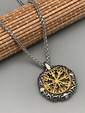 Edelstahl Zopfkette 60cm mit Anhänger Vegvisir Sonne gold  Kompass Viking Set