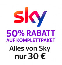 Sky 50% Rabatt komplett Gutschein Sport Bundesliga Netflix Cinema Entertainment