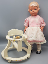 älterer Puppen Holz LAUFLERNWAGEN eierschalen Punkte ca. 20cm hoch/ohne Puppe