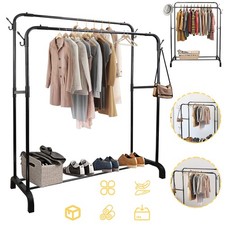 Doppelstangen Kleiderständer Metallisch Garderobenständer mit Haken Schuhregal