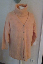 twin-set rolli pullover strickjacke lang 80%wolle angora häkel apricot40-42 M-L