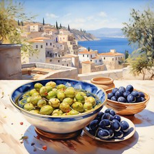 Deko Bild Landschaft Toskana Oliven Meer Mediterran Wandbild Wanddeko Wandfliese