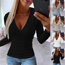 Damen Strick Langarm T-Shirt