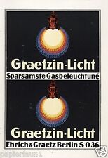 Gaslicht Graetzin XL Reklame von 1918 Glühbirne gaslight Ehrich ad werbung gas