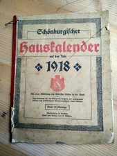 Schönburgischer Hauskalender Kalender 1918 alt Zwickau Chemnitz Oberlungwitz ...