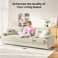 220/256cm Corduroy 3/4 Sitzer-Sofa Couch Wohnzimmer Apartmentsofa Love Seat DE