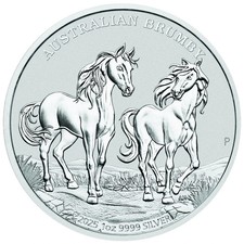 Australien 1 Dollar  2025 Australian Brumby 1  Oz Silber 9999 ST / BU