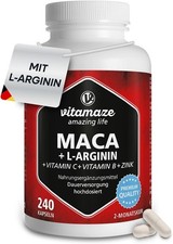 Maca Kapseln hochdosiert + L-Arginin + Vitamine + Zink, 240 Kapseln, Pulver...