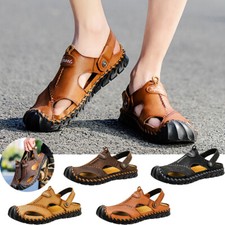 Herren Leder Sandalen Sommer Casual Sport Strand Schuhe Home Hausschuhe Sandale