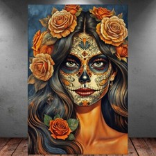LEINWAND BILD ER XXL ABSTRAKT POP ART TATTOO FRAU GESICHT ROSEN WAND POSTER P541