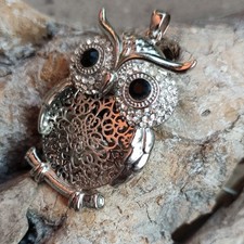 großer Anhänger Eule silberfarben Modeschmuck 