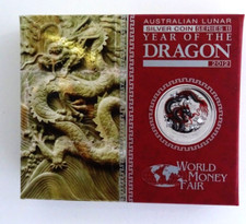 1/1  oz Silbermünze- Lunar II- Drachen-2012-colorschwarz- Box- und CoA