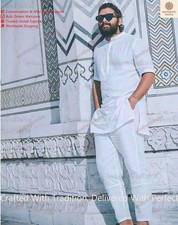 Indian Traditionell Herren Modisches Hemd Lang Kurta Baumwollkleid