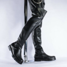 Mens Chelsea Kniehoch Stiefel Leather Over Knee Riding Boots Zipper  Nightclub
