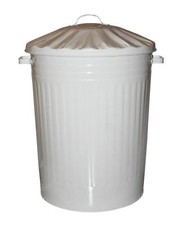 WEIß 90L GROSSER METALLMÜLLEIMER MÜLLEIMER ABFALL PFERD TIERFUTTER MIT DECKEL 