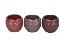 Eule Keramik Dolomit Übertopf  3er Set farbig sort. Dolomit Ø10x9cm H11cm Herbst