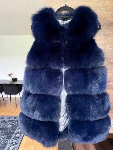 Damen echtpelz weste blau - weste, xl