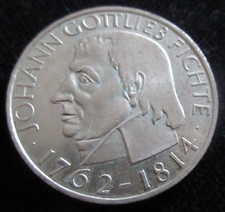 MDS DEUTSCHLAND 5 DEUTSCHE MARK DM 1964 J "JOHANN GOTTLIEB FICHTE", SILBER  #I