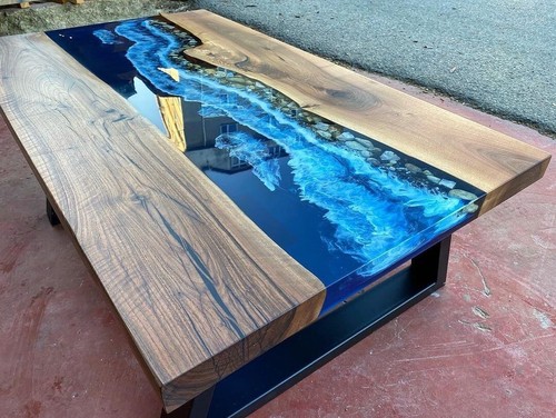 Blue epoxy river table - epoxy,