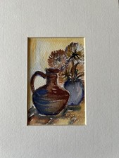 Aquarellgemälde Krug Blumen