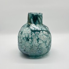 Vintage Glasvase Unikat Mundgeblasen im Murano Stil Vase Czech Glas Türkis Blau