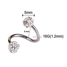 Spiral Piercing Zirkonia Klar Stecker Ohr Labret Helix Tragus Silber Banane Ball